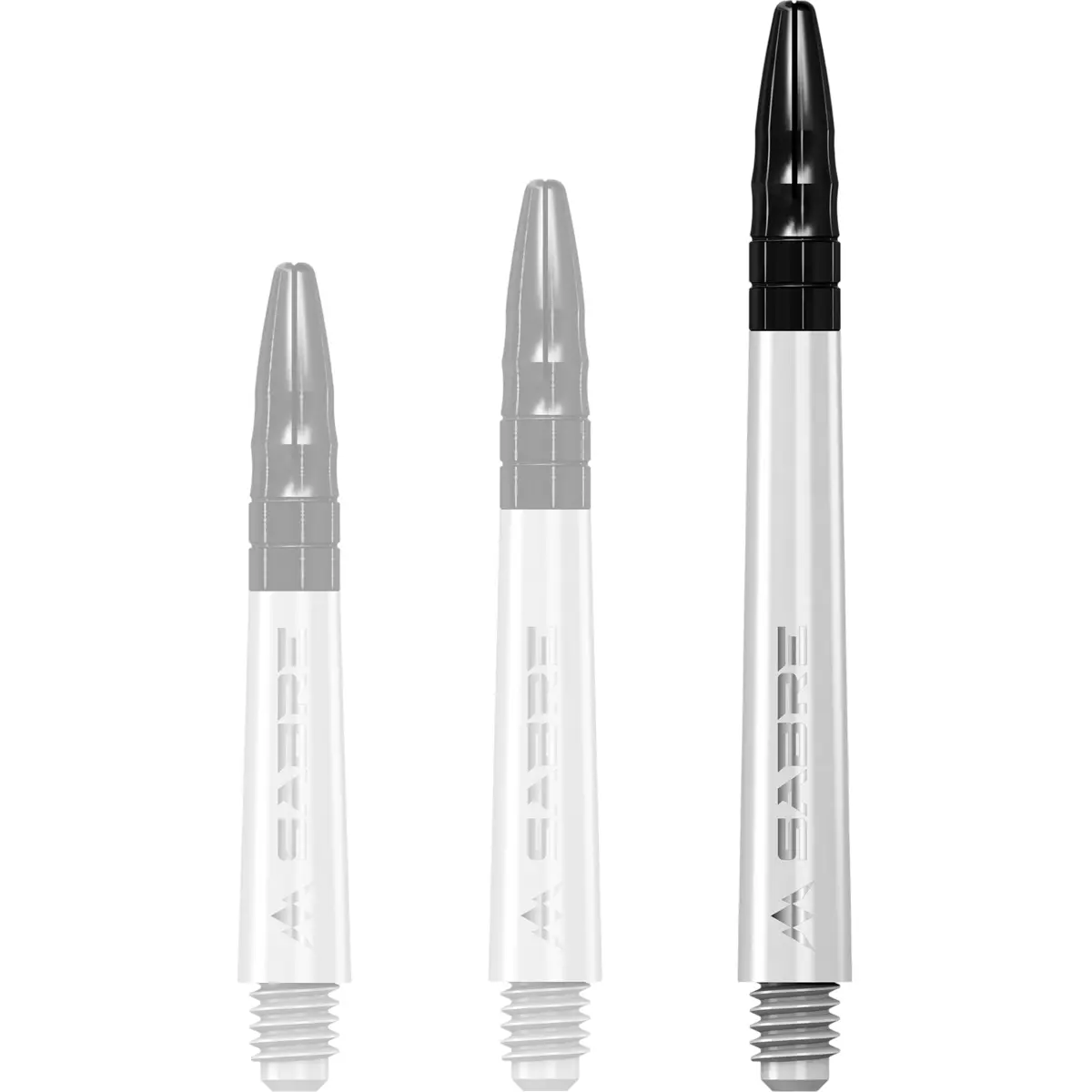 Mission Sabre Dart-Schaft in Weiß-Schwarz, Größe Medium. Langer Schaft für eine stabilere Flugbahn der Darts.