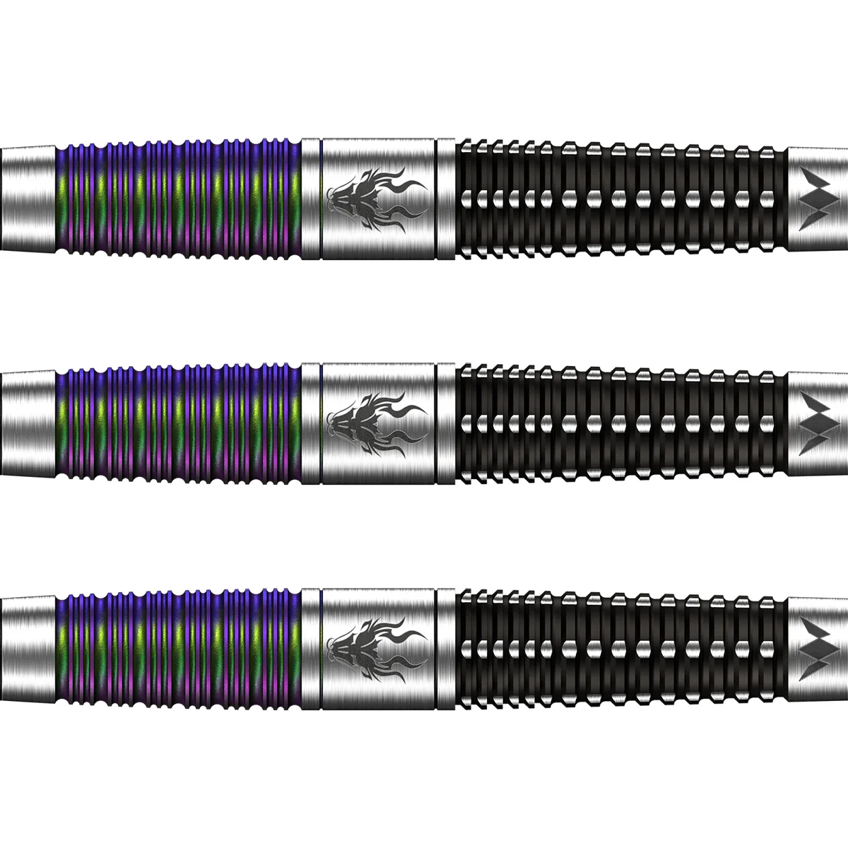 Detailansicht des Mission Occult Softdarts Barrels mit Shark Grip und multicolor Akzenten