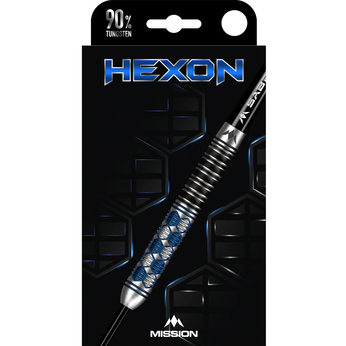 Mission Hexon Steeldarts Verpackung mit Dart und Hex-Design