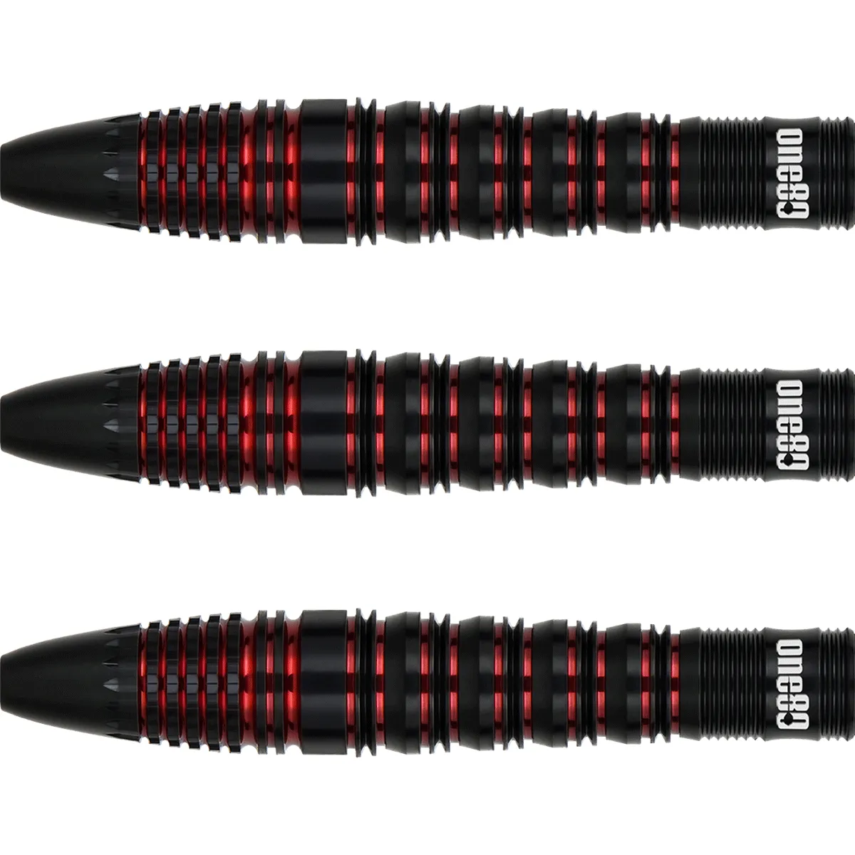 Detailansicht des Barrels der One80 Wraith W4 Steeldarts mit Ring-, Shark- und Axial-Grip
