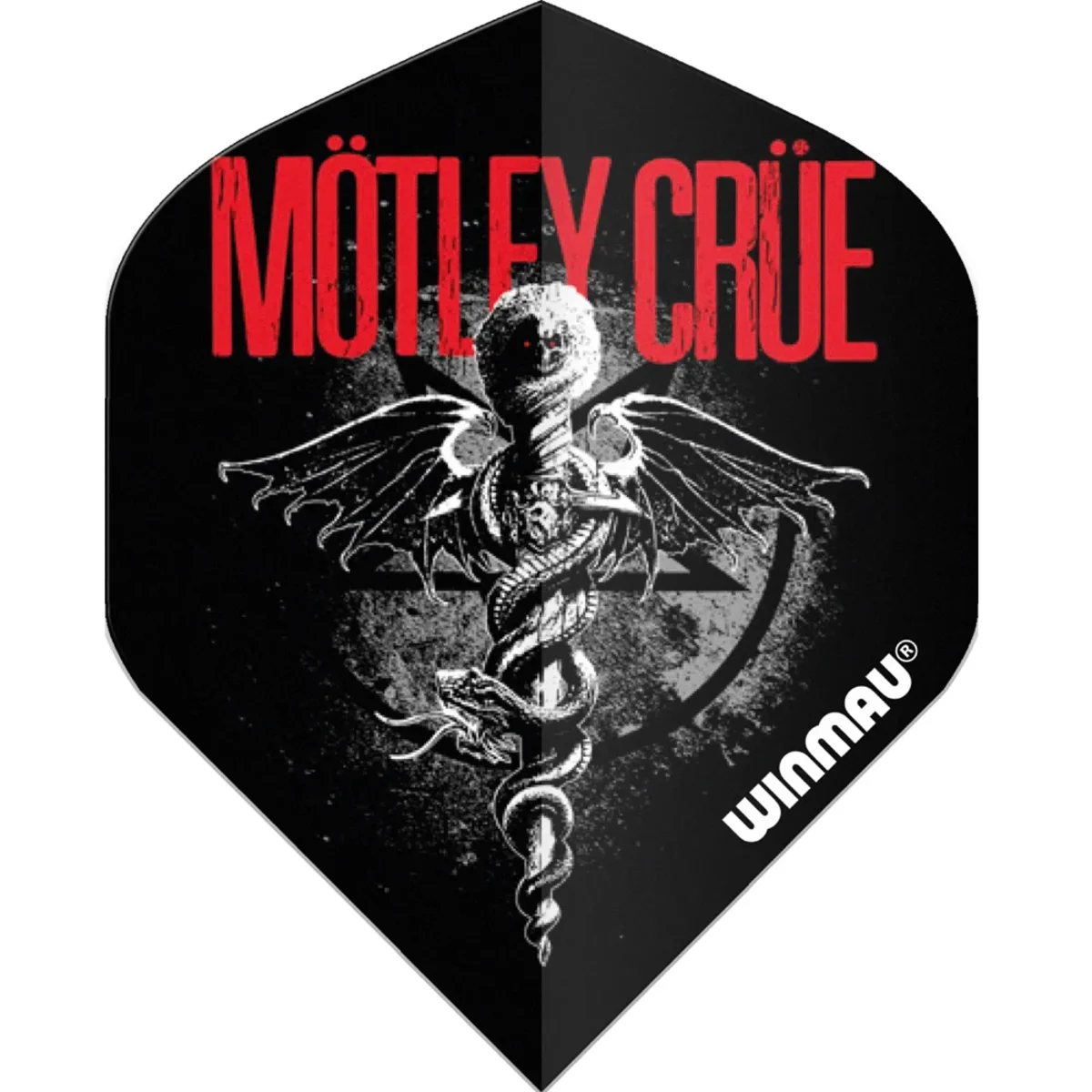 Mötley Crüe Dart Flights – Frontansicht Winmau Mötley Crüe Feelgood Dart Flights flach von vorne – offizielles Rock Legends Design