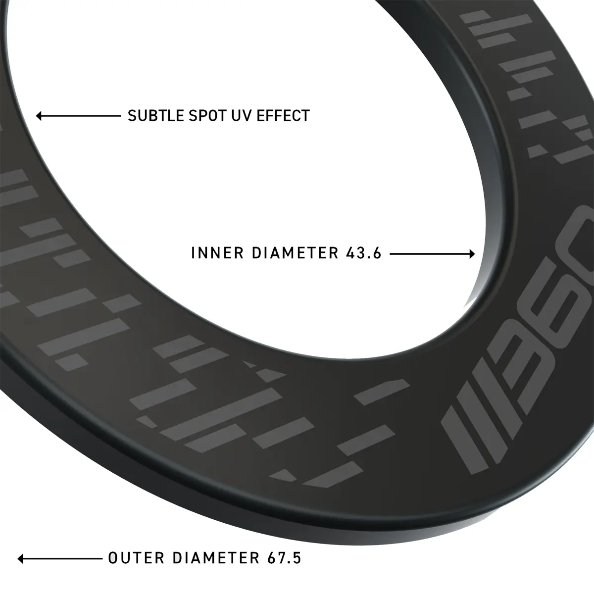 Winmau Blade 360 Surround Black – Außen- und Innendurchmesser mit Spot-UV-Design angezeigt
