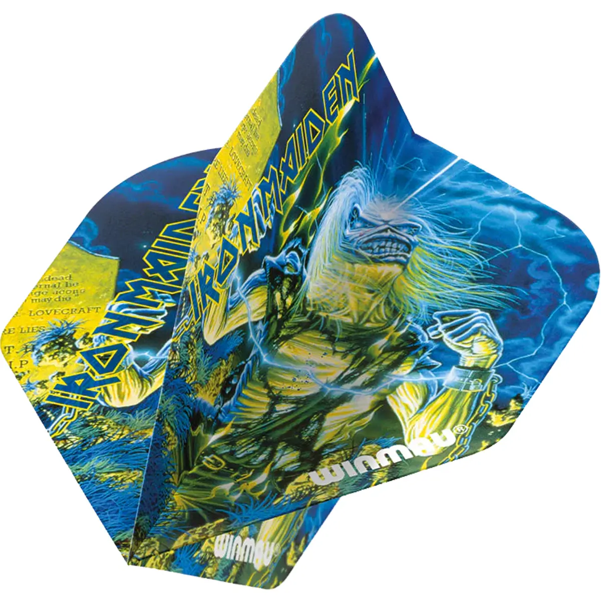 Winmau Rock Legends Flight – Live After Death aufgeklappt Aufgeklappter Iron Maiden Dart Flight im Live After Death Design von Winmau
