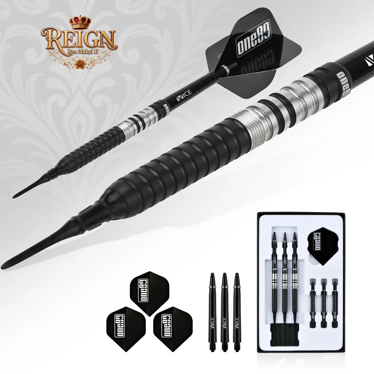 One80 Ryo Nakai Signature V2 Softdart mit Zubehörset, Flights und Shafts