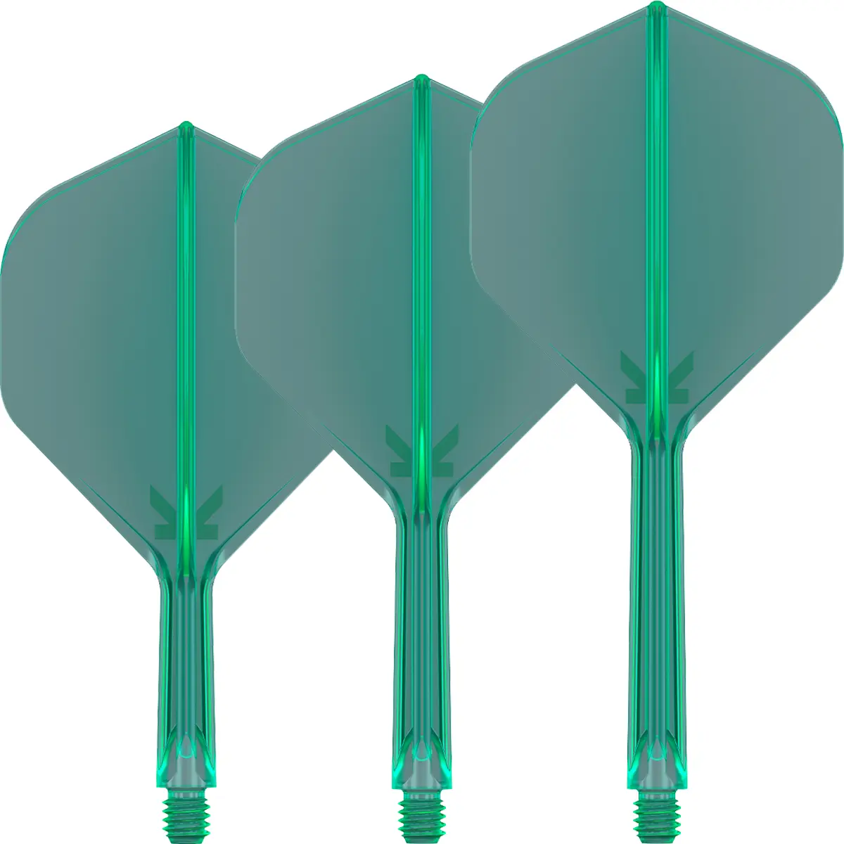 Vergleichsbild des Target K-Flex Standard No2 Flight-Shaft-Systems in Grün mit den drei Längen Short, Midi und Medium.