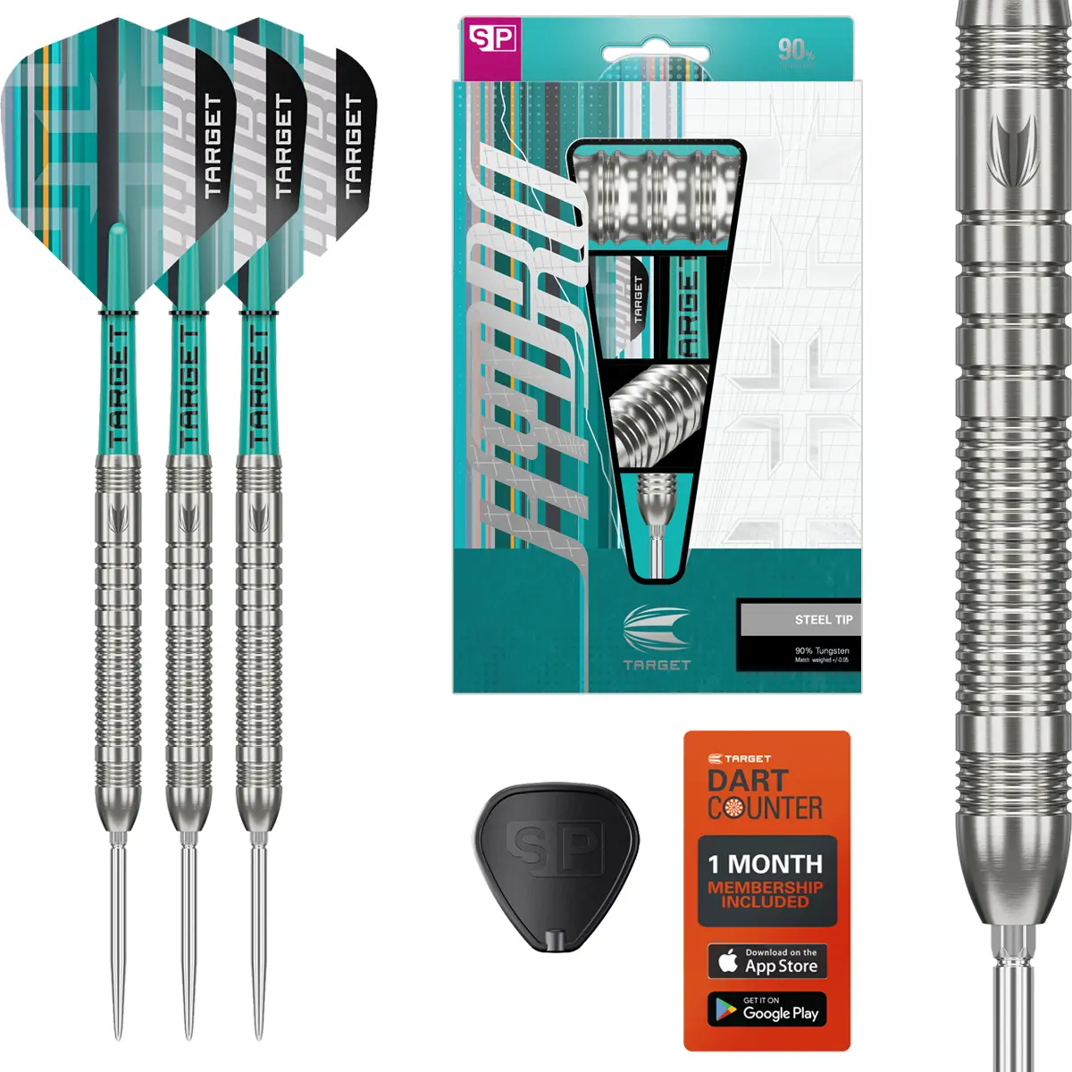 Target Hydro 03 Swiss Point Steeldarts komplett montiert mit Verpackung und Zubehör