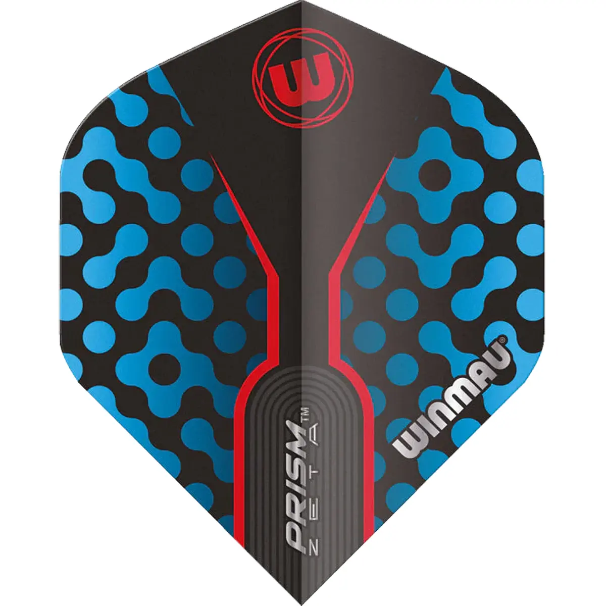 Winmau Prism Zeta Dart Flights in Schwarz, Blau und Rot – Vorderansicht