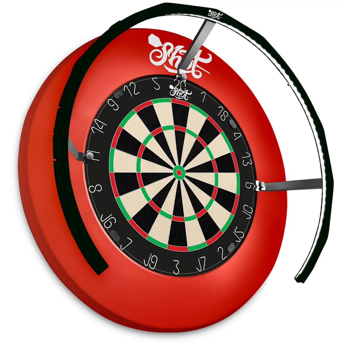Shot Lumen Core Dartboardbeleuchtung – 270° LED-Beleuchtung für Dartscheiben Shot Lumen Core Dartboardbeleuchtung mit offenem 270°-Design und heller LED-Ausleuchtung