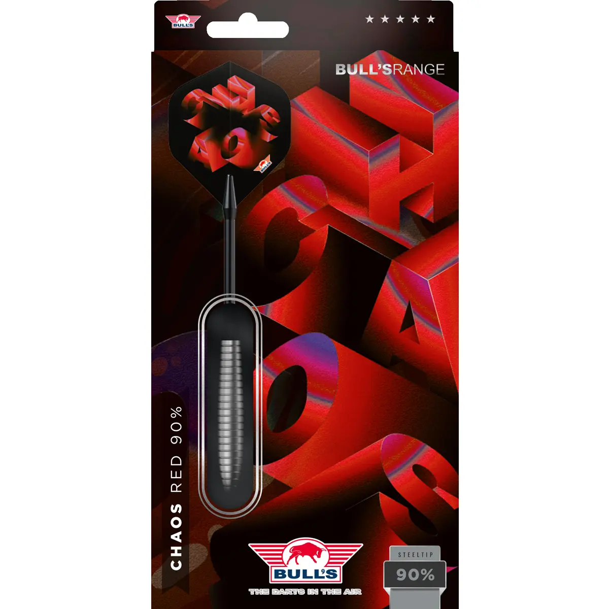 Bull's NL Chaos Red Steeldarts 90 % Tungsten in Originalverpackung mit rot-schwarzem Design