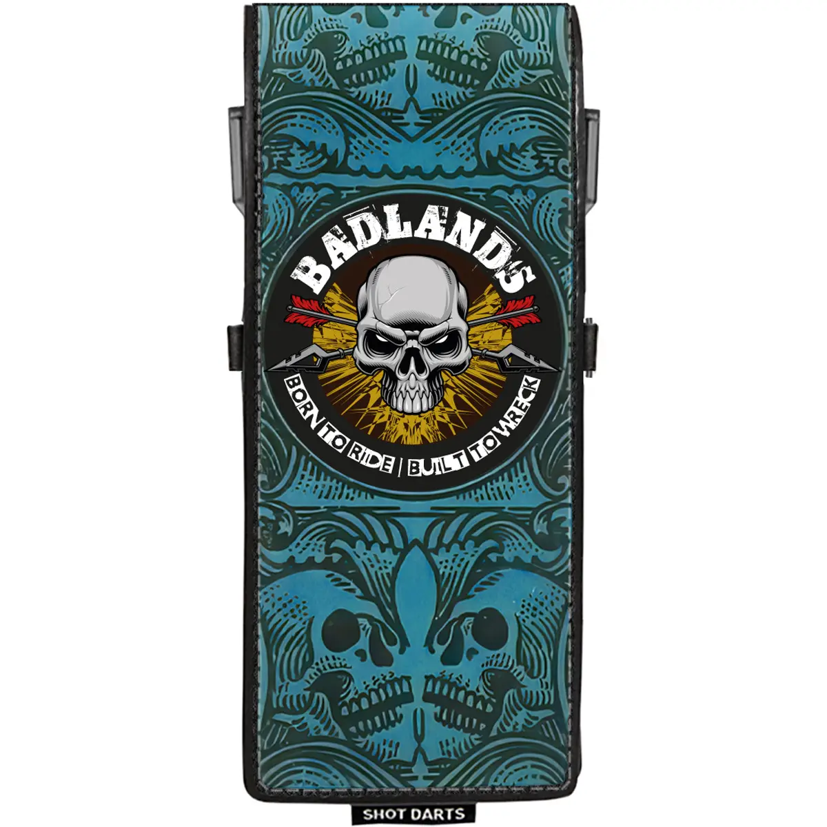 Shot Badlands Inked Drop-In Darttasche blau mit Tribal-Muster und Totenkopf-Artwork