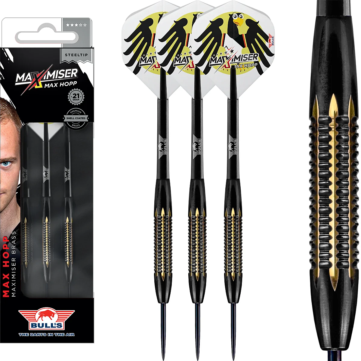 Bull’s NL Max Hopp Brass Steeldarts Set 21 g – drei Einsteiger-Steeldarts