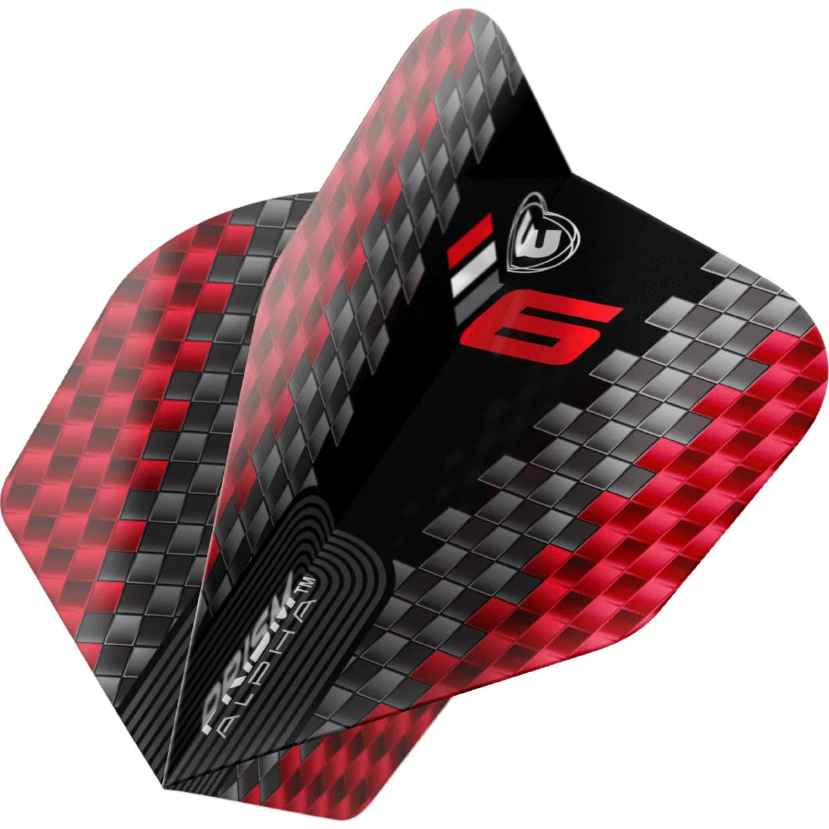 Winmau Blade 6 Prism Alpha Chevron Flights No6 – dynamische Ansicht, schwarz-rot