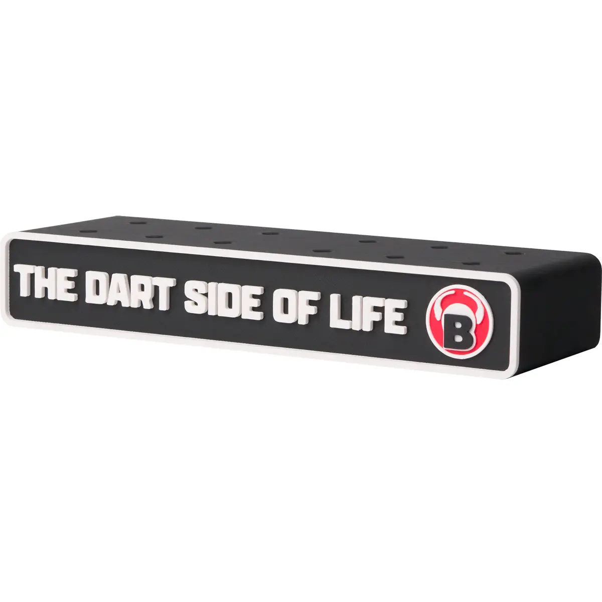 Detailansicht Bulls Darthalter Schwarz eckig mit Logo und Schriftzug The Dart Side Of Life
