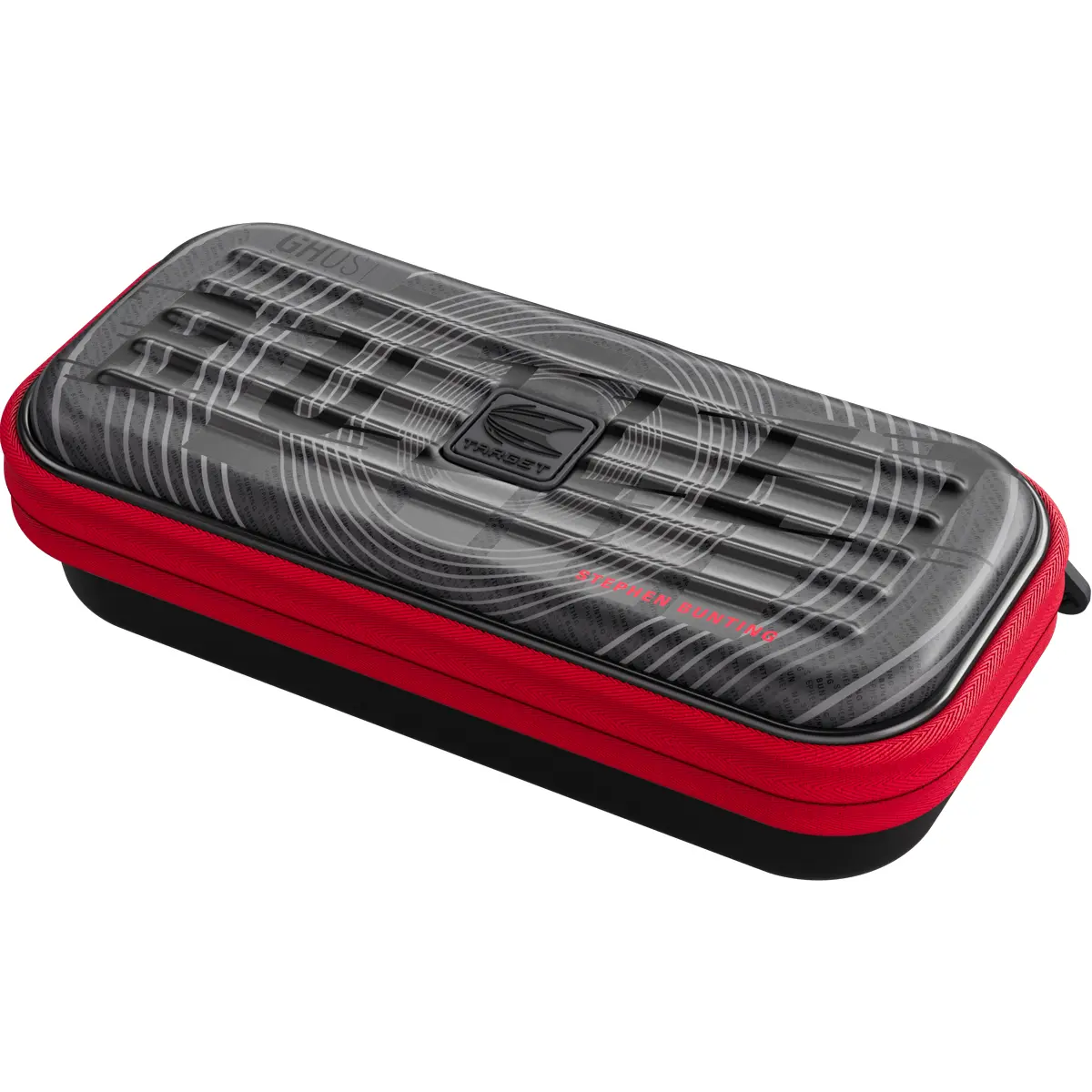 Detailansicht Target Takoma Ghost Stephen Bunting Darttasche mit The Bullet Branding und strukturierter Oberfläche