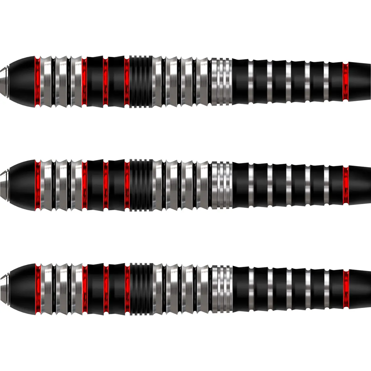 Harrows Heavy Metal Steeldarts Barrel-Detail – Full-Grip mit präzisen Fräsungen und roten Ringen