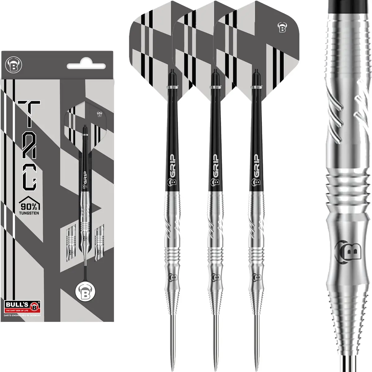 Bull's TAC T1 – Komplettset mit verjüngtem Barrel Bull's TAC T1 Steeldarts mit Verpackung – 90 % Tungsten