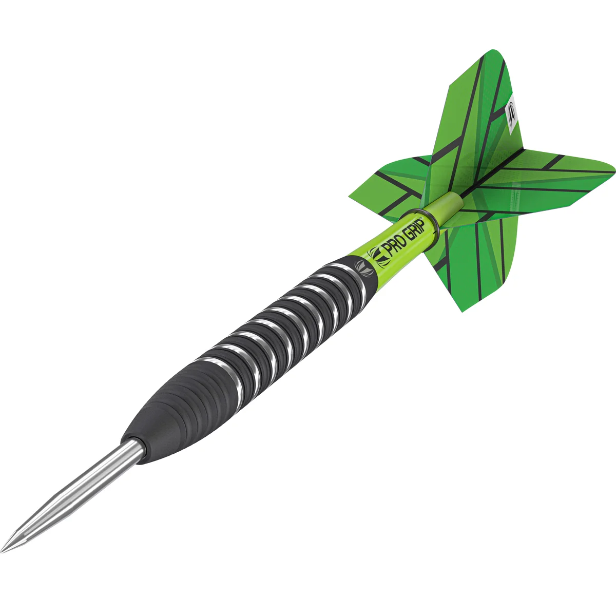 Target Yohkoh 02 Steeldarts 25g Dartpfeil in dynamischer Perspektive mit schwarzem Barrel und silbernen Spitzen