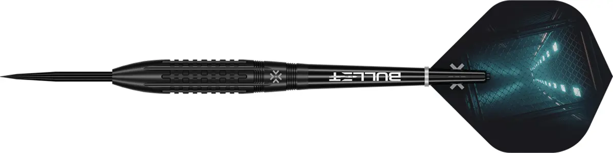 Bullet Cage Steeldart komplett in Seitenansicht mit schwarzem Grid-Grip