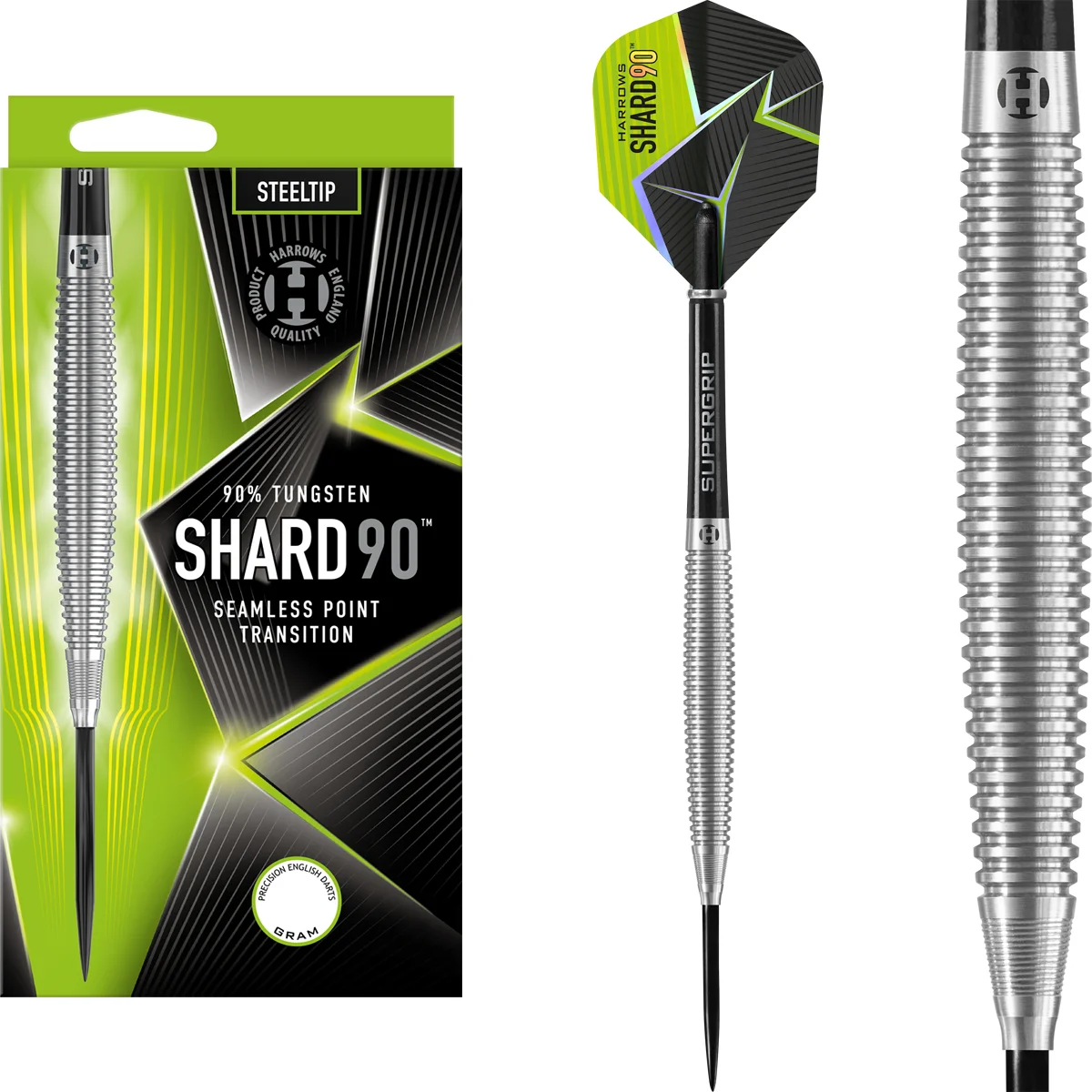 Harrows Shard Steeldarts Set mit Verpackung, komplettem Dart und Barrelansicht