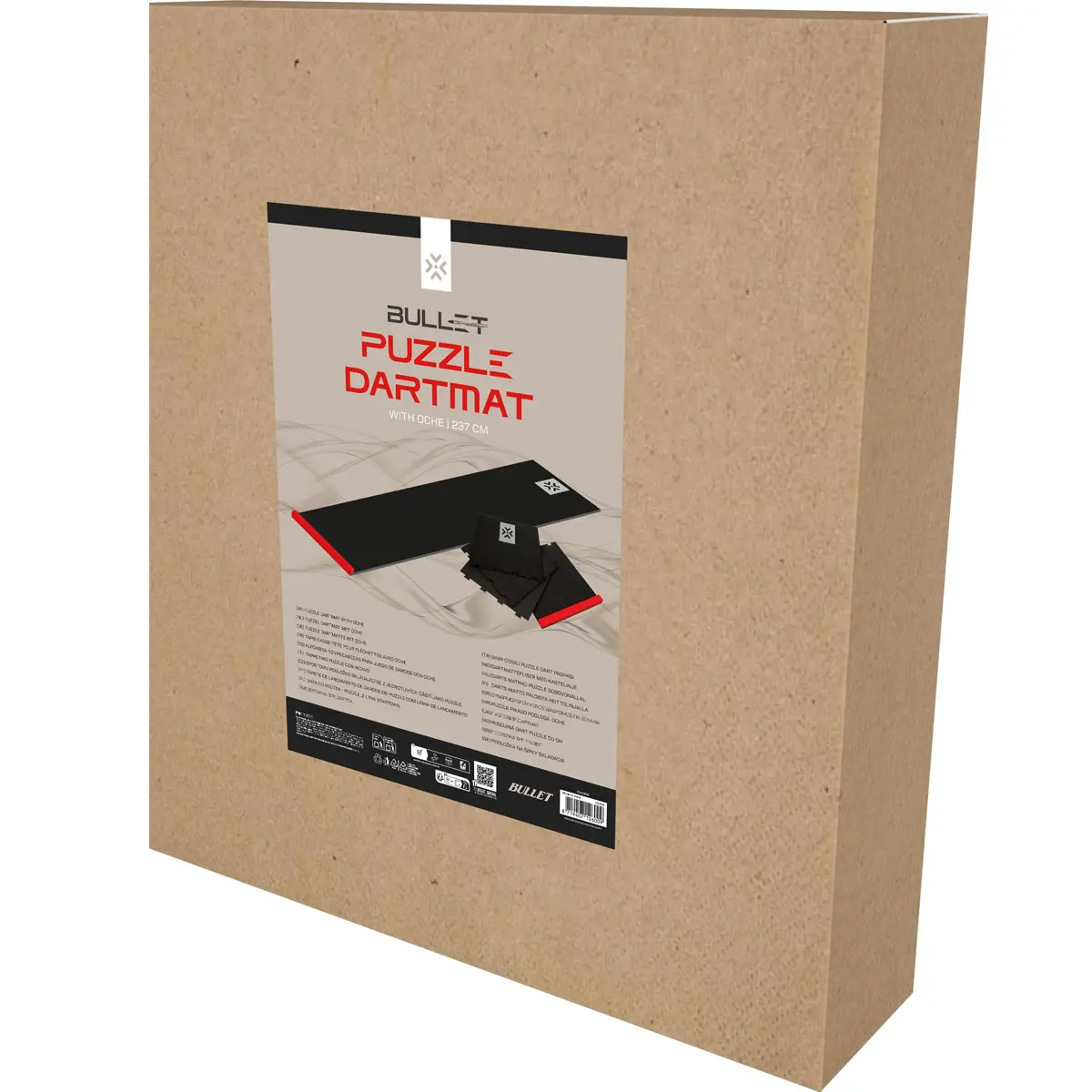Bullet Puzzle Dartmatte 237 cm mit roter Oche – Verpackung