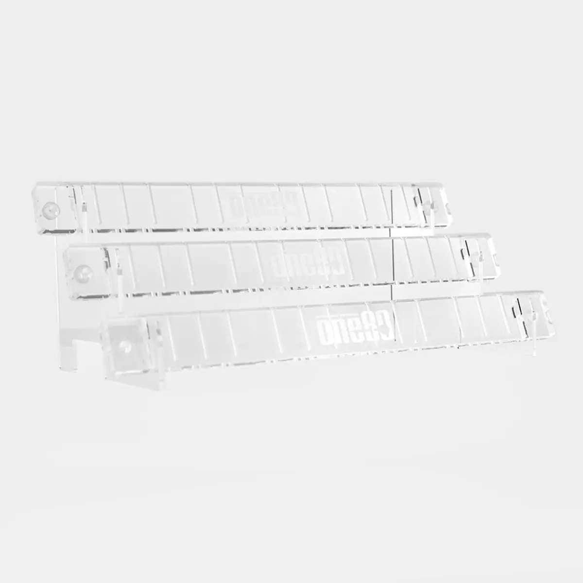 One80 Acrylic Dartständer aus transparentem Acryl, leer ohne Darts, drei Etagen mit Logo