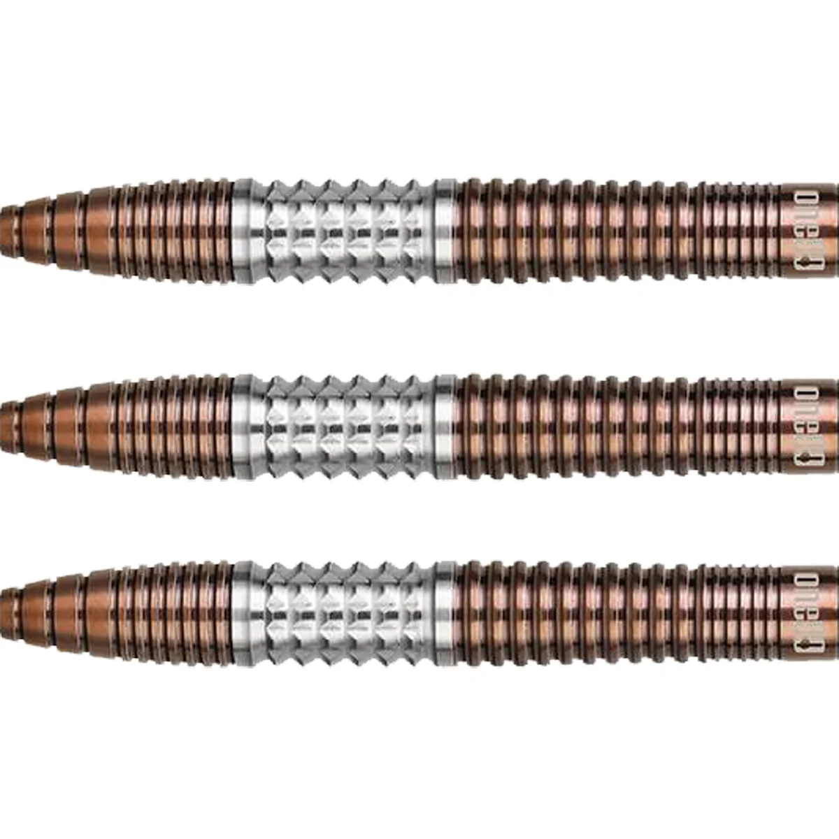 Detailansicht der One80 Luxor Gamma Steeldarts 21g mit geradem 90 % Tungsten Barrel und kontrolliertem Grip