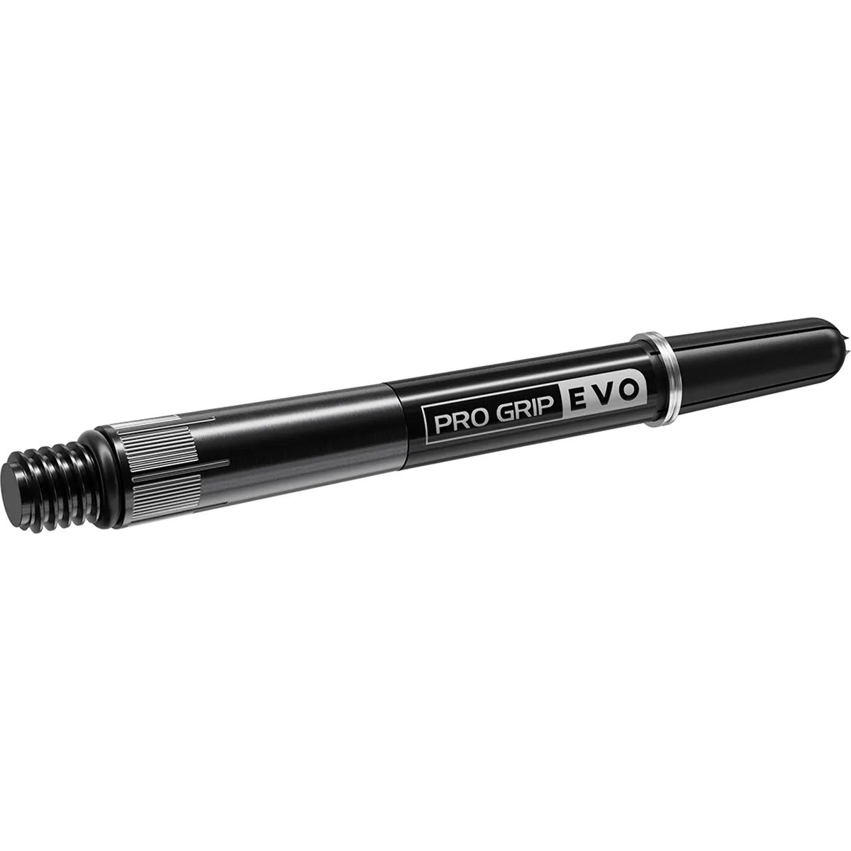 Target Pro Grip Evo RvB Chrono Dartshafts Schwarz – Medium – 3er Set in dynamischer Darstellung Target Pro Grip Evo RvB Chrono Shafts Schwarz – Medium – lange Titan-Schäfte mit stabiler Verbindung dynamisch