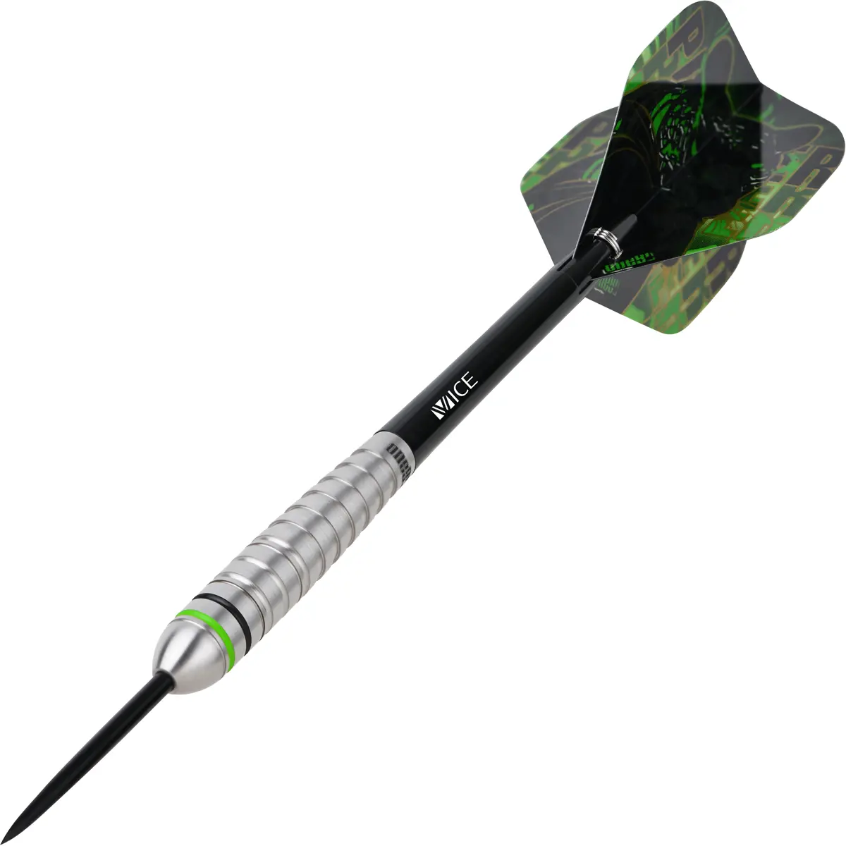 One80 Panther-M Steeldarts in dynamischer Darstellung – silberne Tungsten-Darts im Flight
