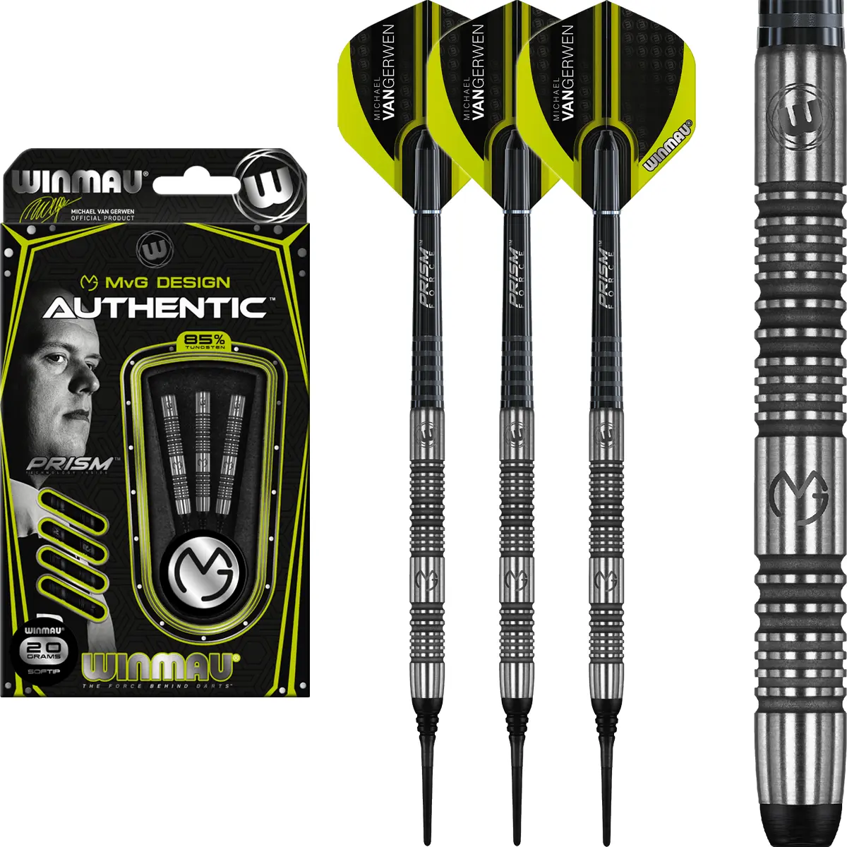 Michael van Gerwen Authentic Softdarts Verpackung mit Dart und Barrel