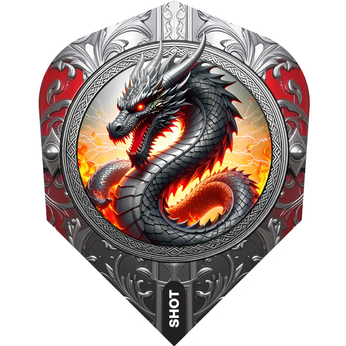 Shot Future Knights The Dragon No.6 Dart Flight mit Drachenmotiv – Standard No.6 Form