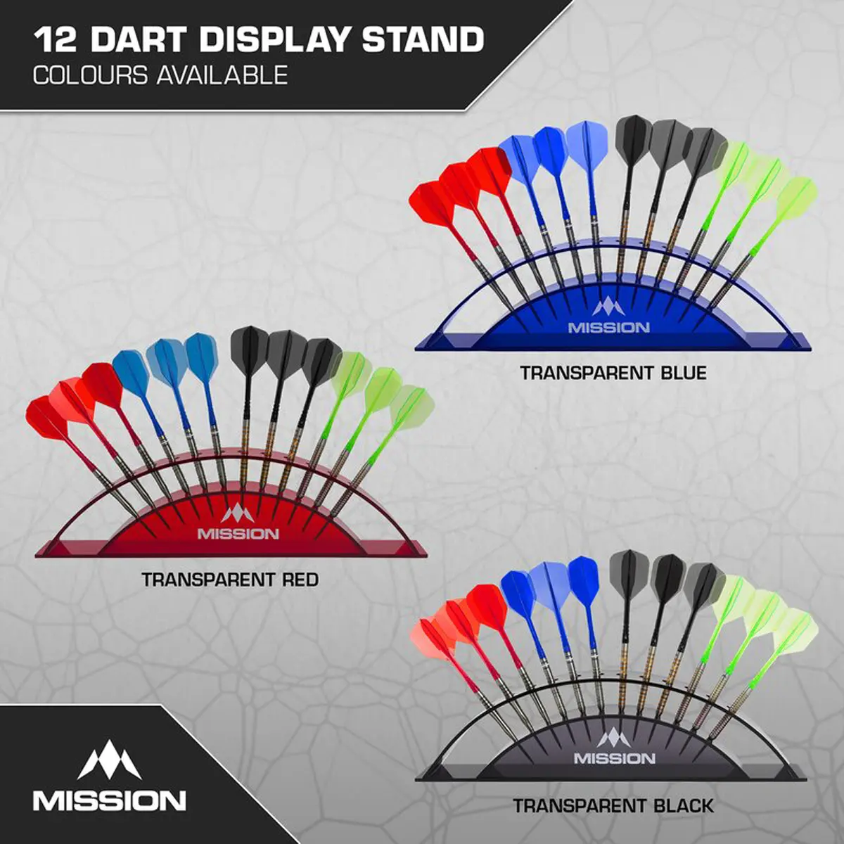 Mission Station 12 Dart Acrylic Display – Dartständer für 12 Darts in Blau, Rot und Schwarz