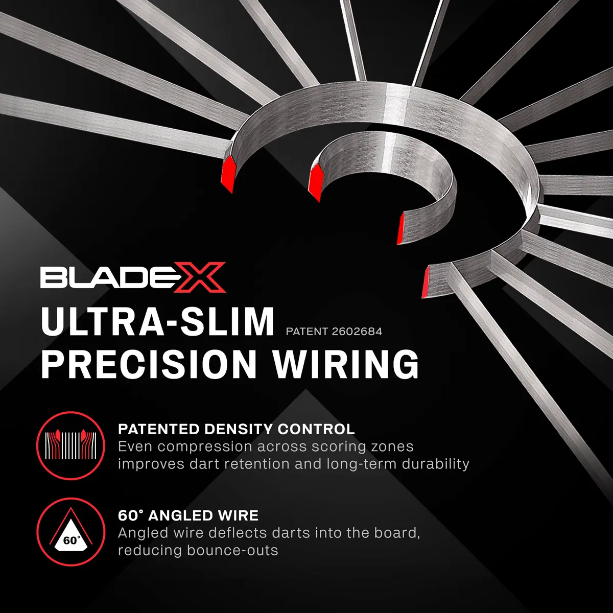 Winmau Blade X Ultra-Slim Precision Wiring mit patentierter Density Control und 60 Grad angewinkeltem Draht zur Reduktion von Bounce-Outs