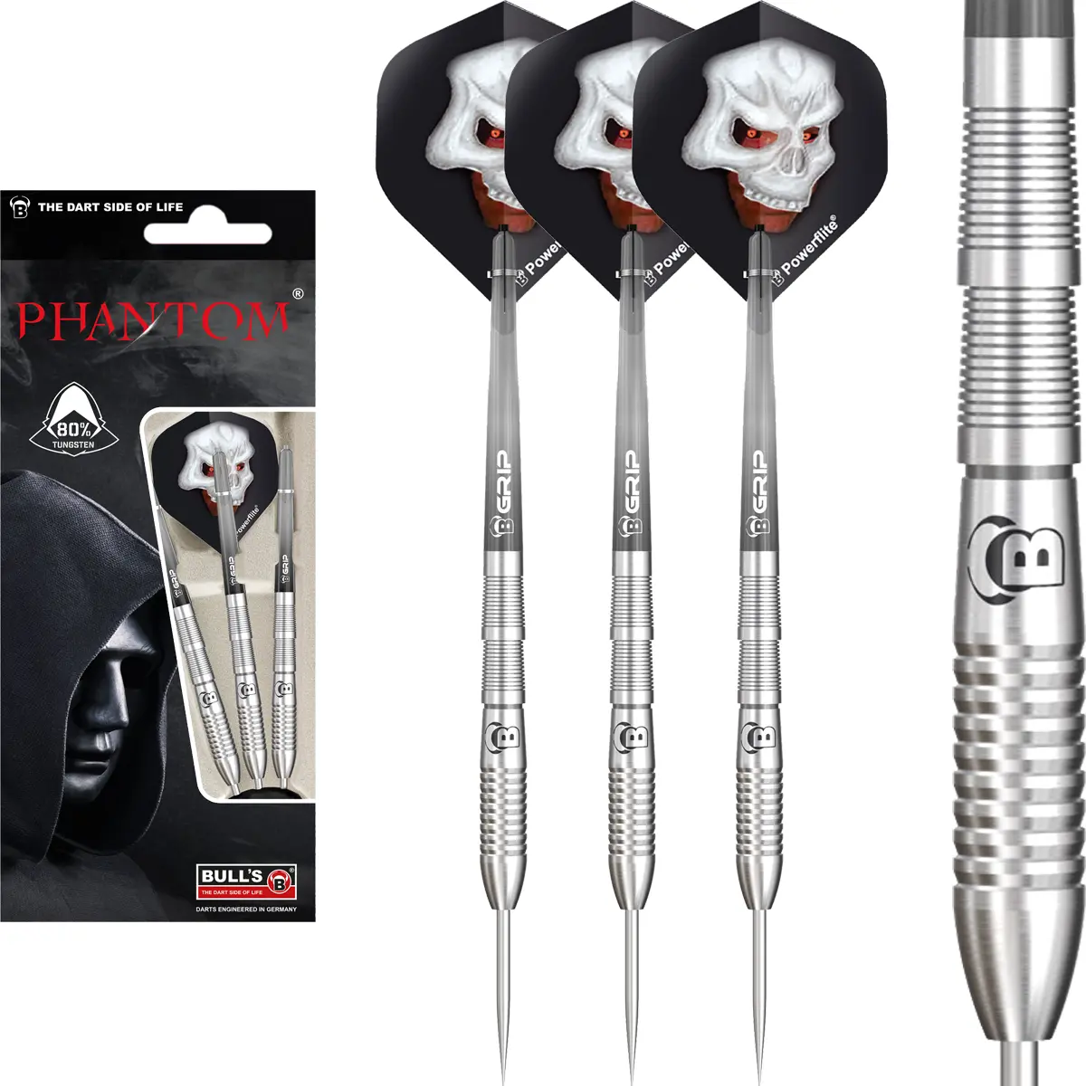 Bull's Phantom PT4 Steeldart Set – 80 % Tungsten, 24g Bull's Phantom PT4 Steeldarts – Set mit Barrel, Pfeilen und Verpackung