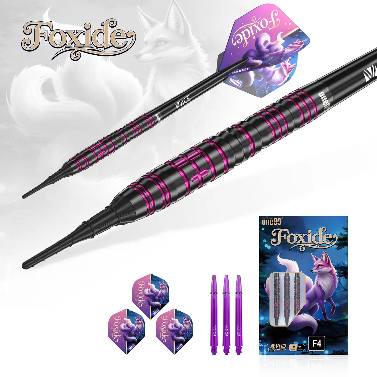 Detailansicht des Barrels der One80 Foxide F4 Softdarts mit feinen und tiefen Griprillen