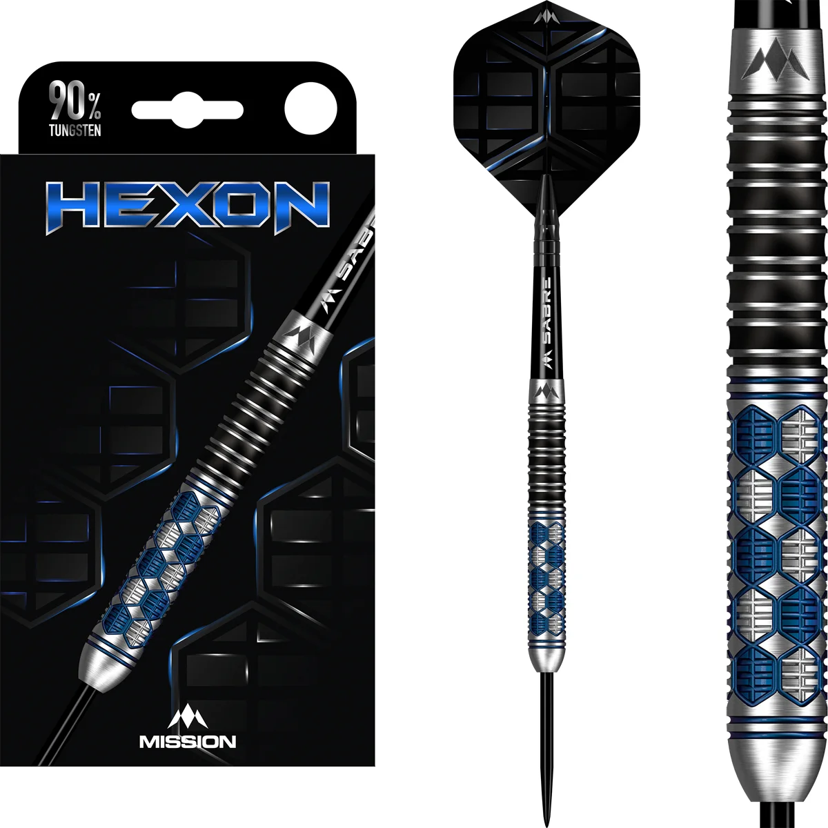 Mission Hexon Steeldarts Set mit Shafts und Flights