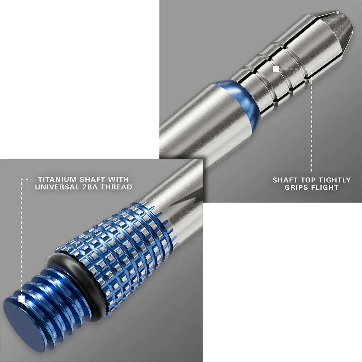 Target Phil Taylor Power GX2 Titanium Shaft mit 2BA Gewinde und Flight-Grip Detailaufnahme