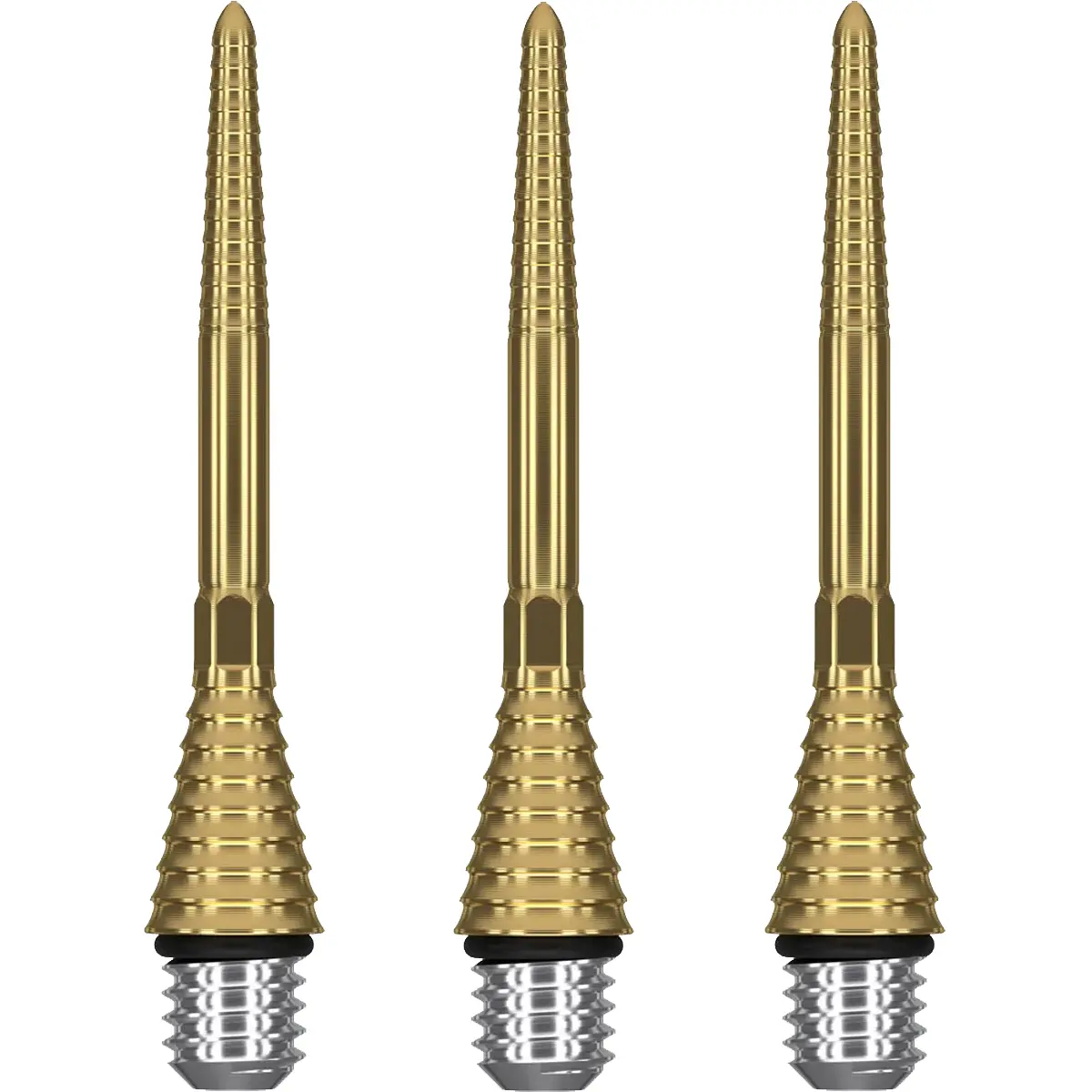 Target Swiss Point Grooved Conversion Points Gold aus Titanium mit Shark Grip – Conversion Spitzen für Softdarts und Steeldarts 30 mm