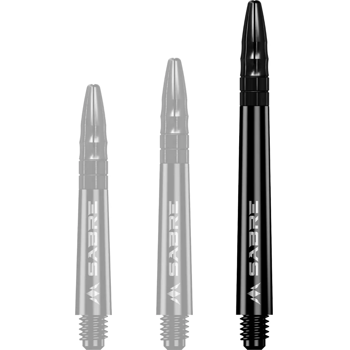 Mission Sabre Dart-Schaft in Schwarz-Schwarz, Größe Medium. Langer schwarzer Schaft für eine ruhige Flugbahn und zeitloses Design.