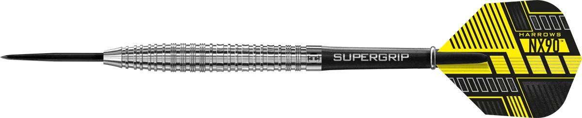 Kompletter Harrows NX 90 Steeldart mit Torpedo-Barrel, Supergrip Shaft und gelb-schwarzem NX90 Flight