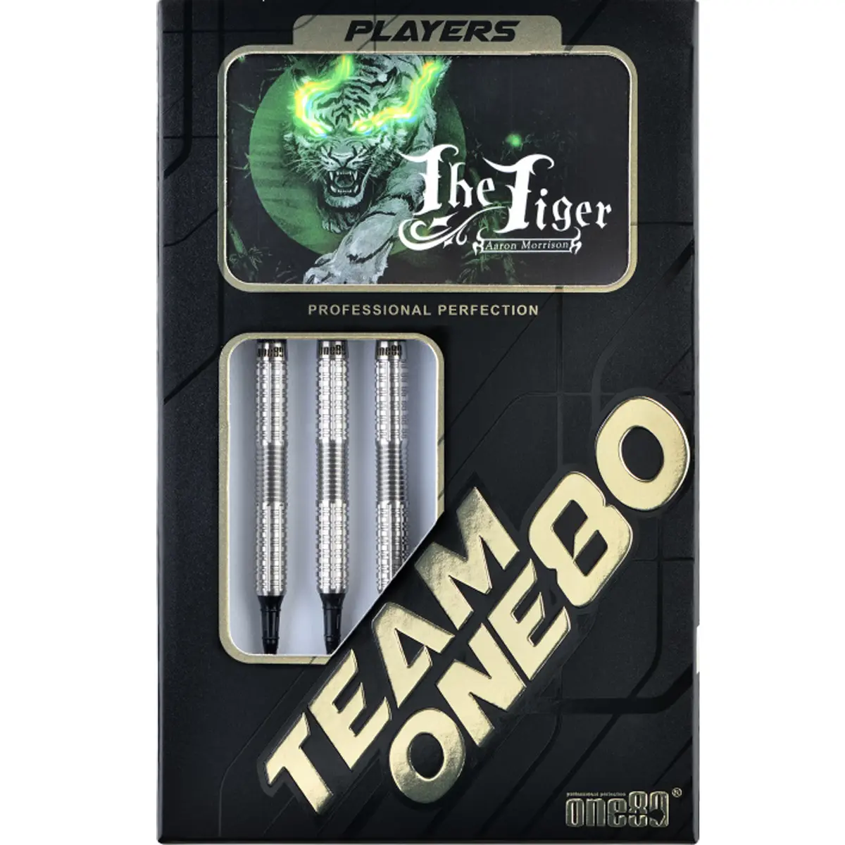 Verpackung der One80 Aaron Morrison The Tiger Softdarts 19g mit Tiger-Design