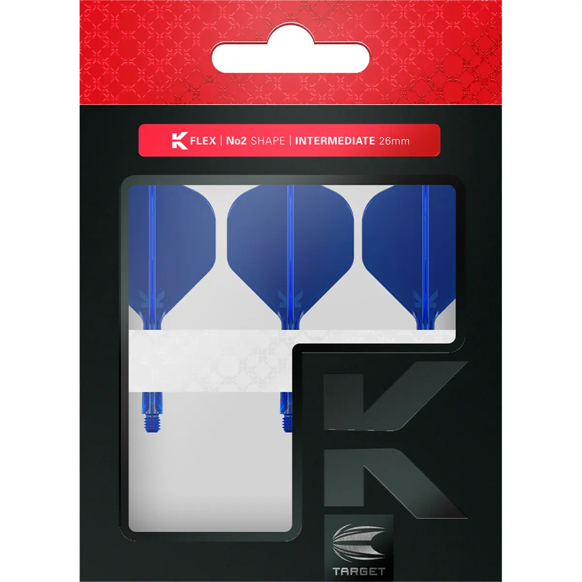 Target K-Flex No.2 Shape Blau in Originalverpackung, Intermediate 26 mm, 3-teiliges Dart Shaft-Flight-System