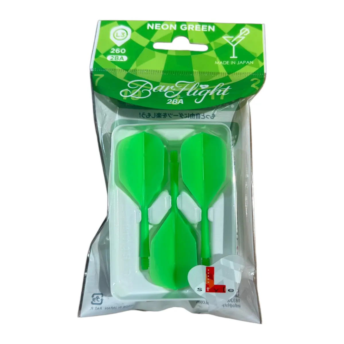 L-Style BarFlight 2BA Neongrün Verpackung L3 260 Dart Flight Shaft System Made in Japan