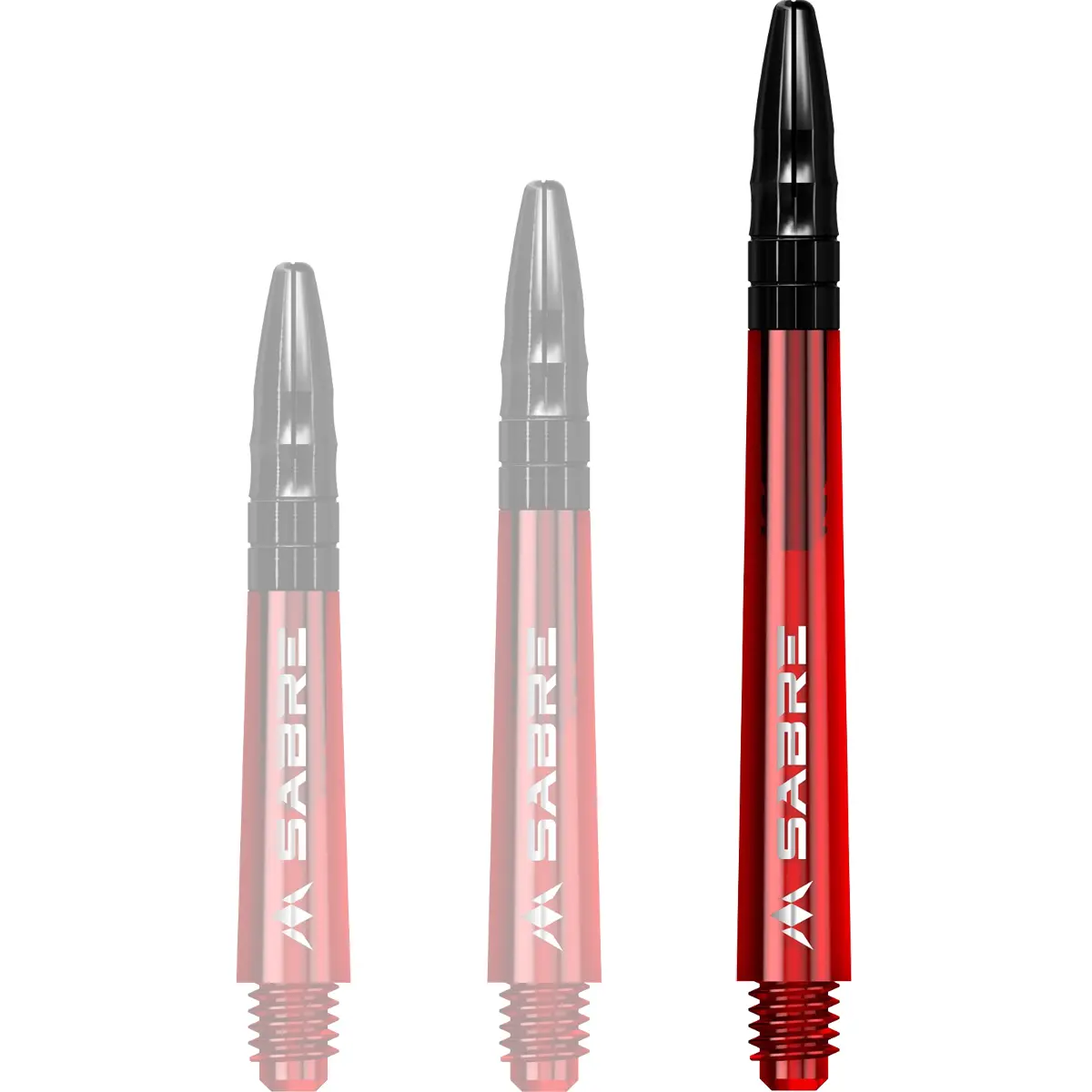 Mission Sabre Dart-Schaft in Rot-Schwarz, Größe Medium. Langer Schaft für Spieler, die Wert auf Stabilität und klassische Hebelwirkung legen.