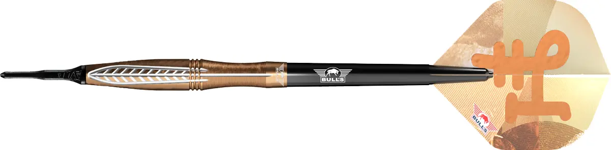 Bull's NL Bronzo Flux Softdarts 18 g – Seitenansicht mit schlankem 48 mm Barrel und schwarzem Schaft