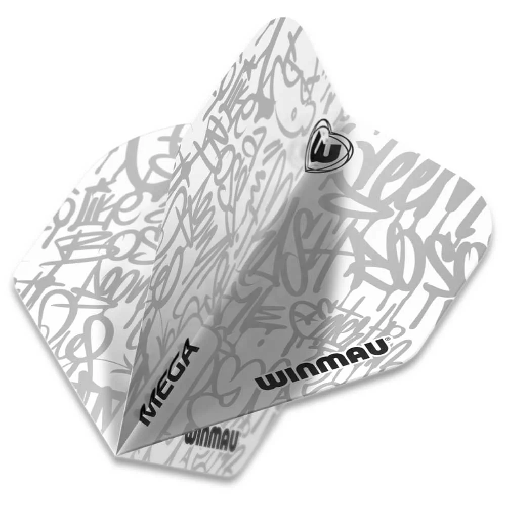 Winmau Mega Standard Flights Weiß mit grauem Graffiti-Muster