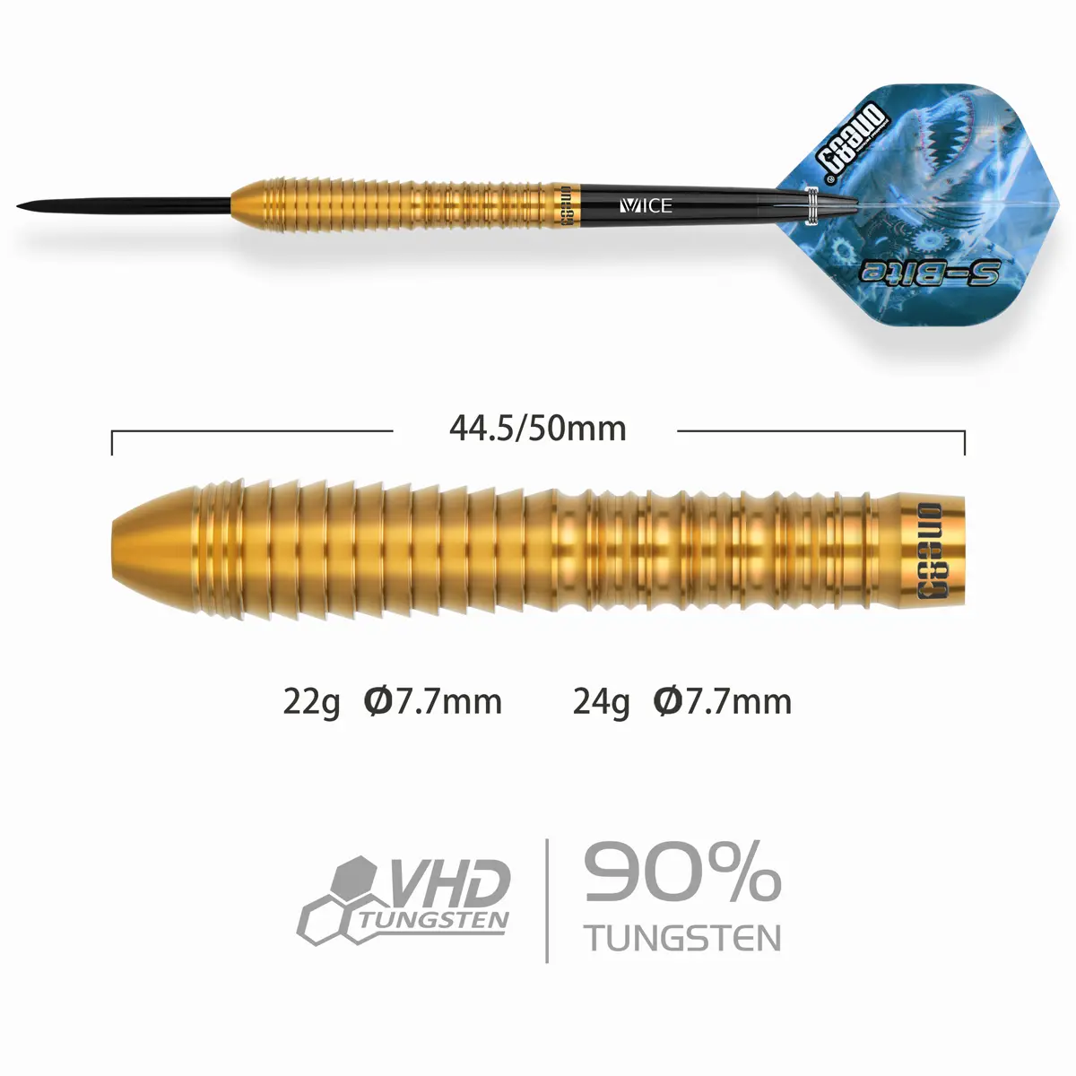One80 Sbite S B1 Steeldarts Barrel Nahaufnahme gold mit Ringgrip