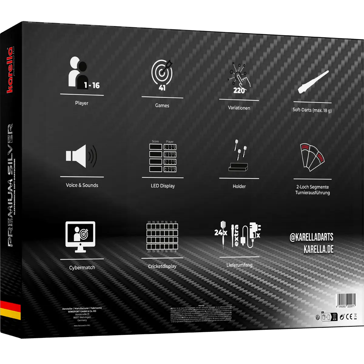 Karella Premium Silver Dartautomat Verpackung Rückseite
