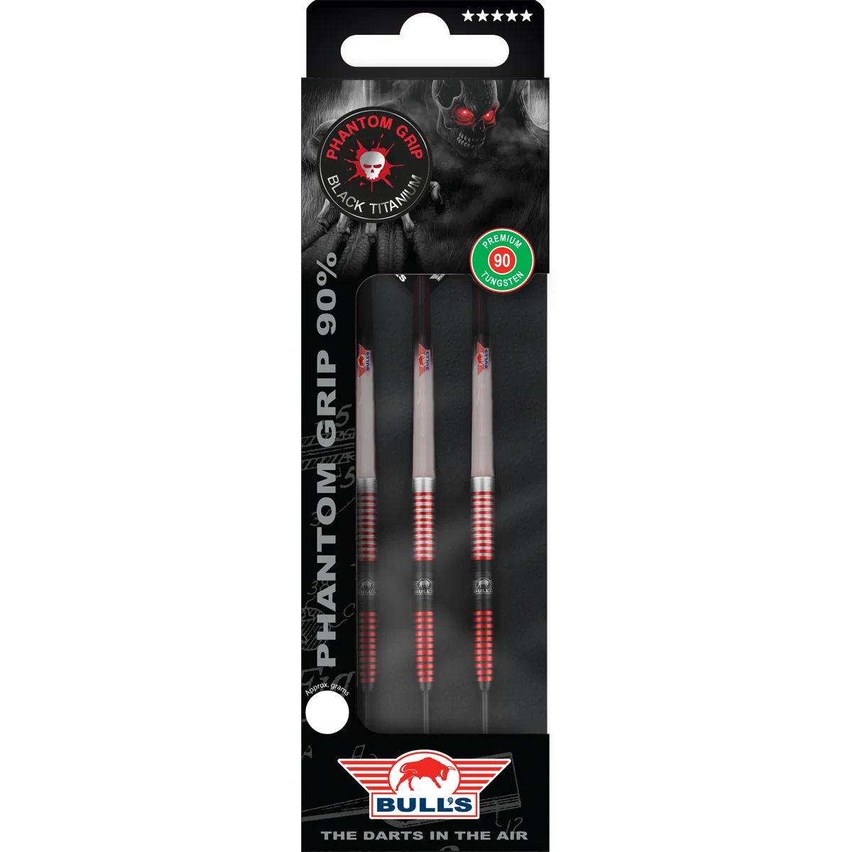 Bull’s NL Phantom Red Steeldarts 24 g – Verpackung mit Phantom Grip und 90 % Tungsten