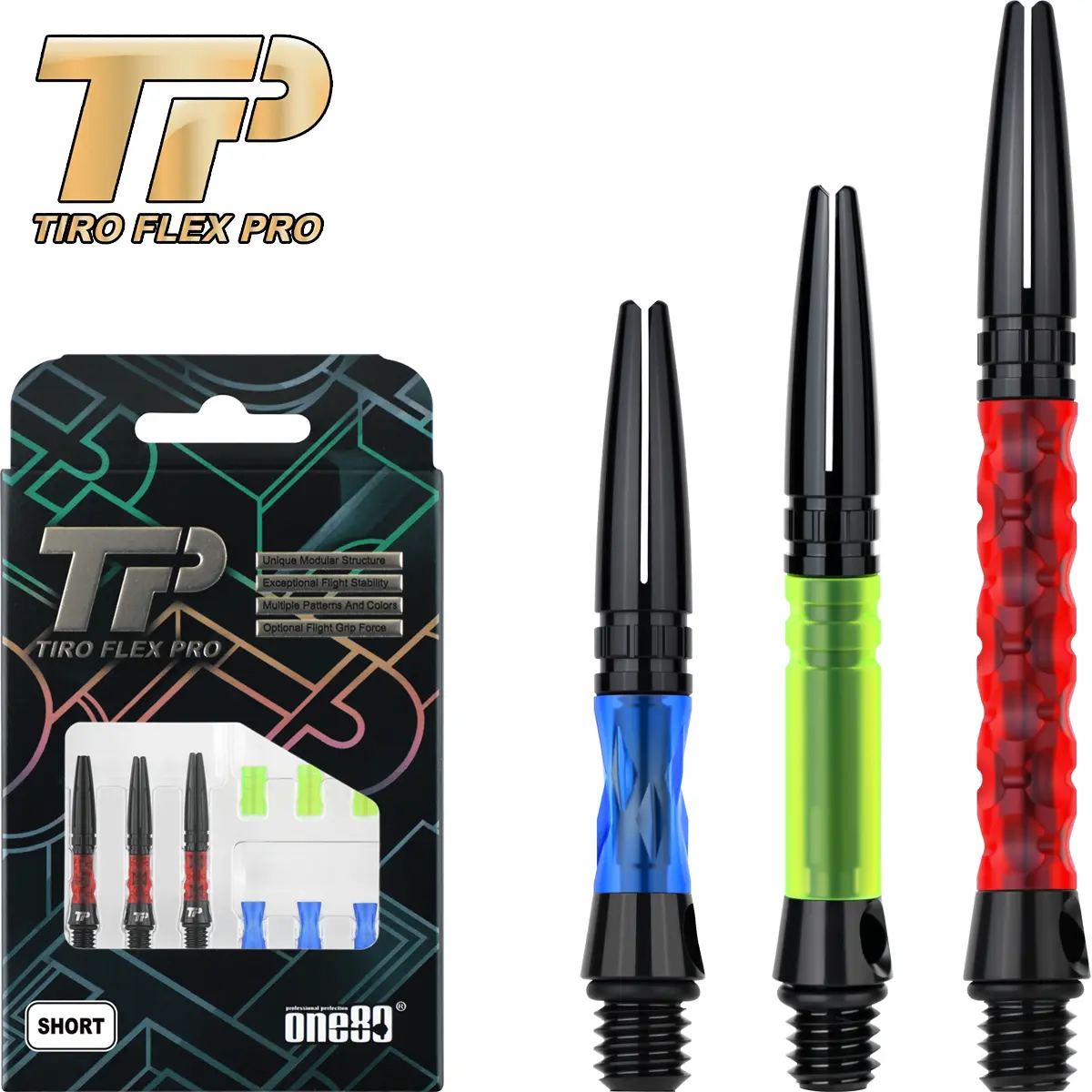 One80 TiroFlexPro Dart Shafts modulares Titan Hybrid System mit austauschbaren PVC Tubes für individuelle Flugcharakteristik