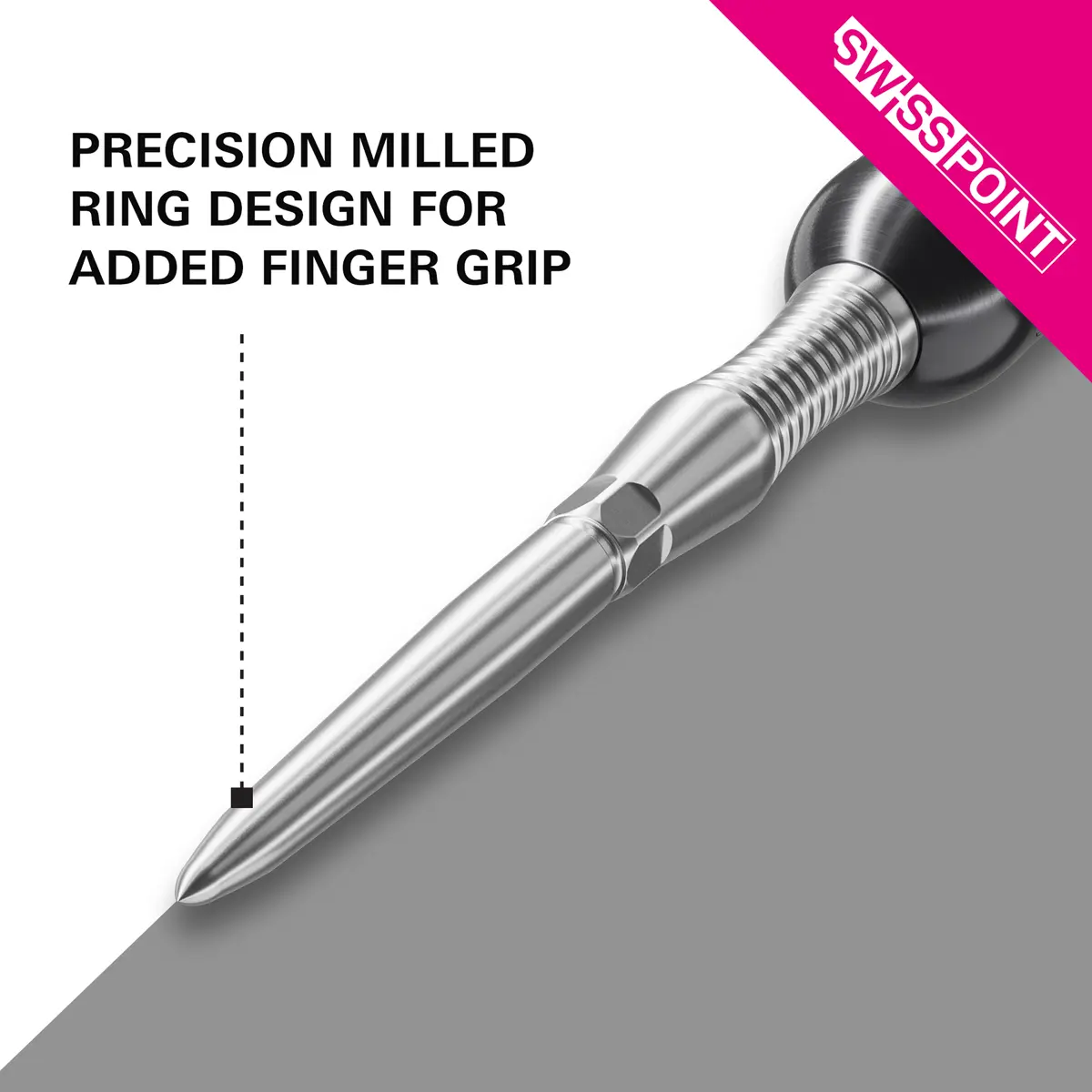 Target Swiss Point Signature RST Silber – gefräste RST-Struktur für optimalen Grip Target Swiss Point Signature RST Silber – präzise gefräste Gripringe für zusätzlichen Fingerhalt